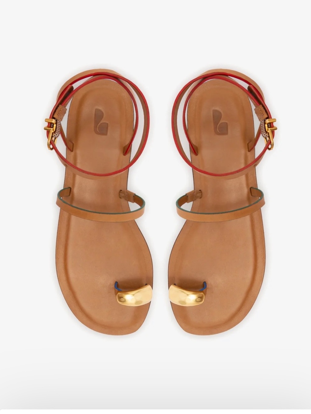Larroude Biarritz Flat Sandal - caramel leather - size 11